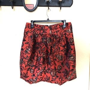 Eva Franco Red Floral Mini Skirt with Black and Brown Accents